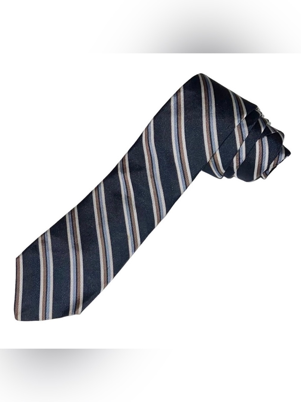 Christian Dior Cravates Necktie Men’s Blue Tan Stripes All Silk Casual 56x3